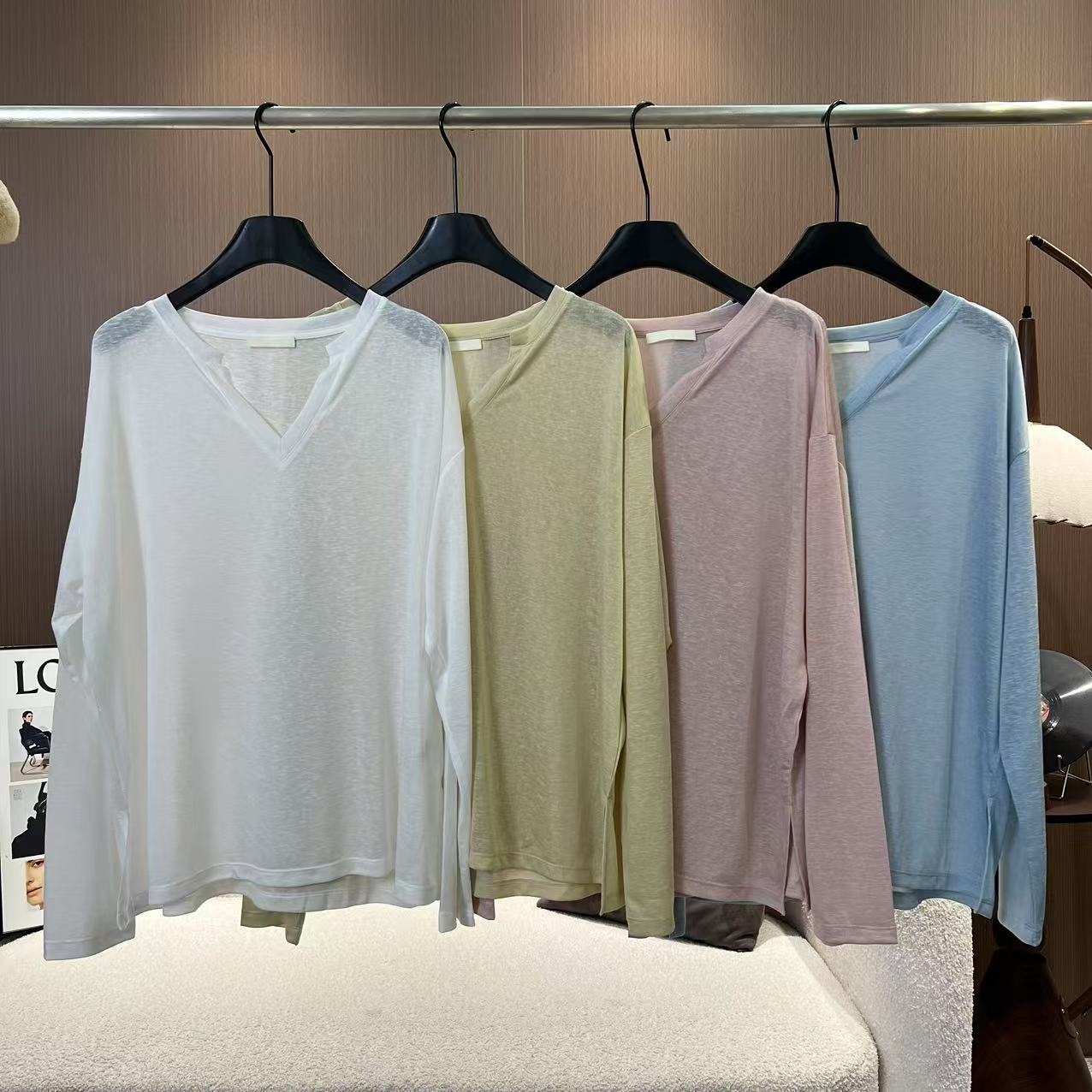 【冰爽夏日】莱赛尔+醋酸~夏季V领薄款宽松慵懒防晒长袖上衣5210926