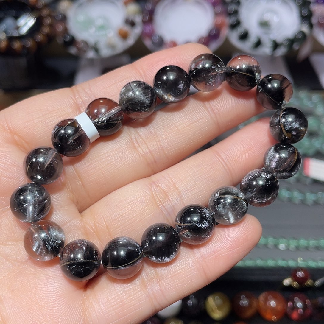 水晶未镶嵌手链黑银钛手串