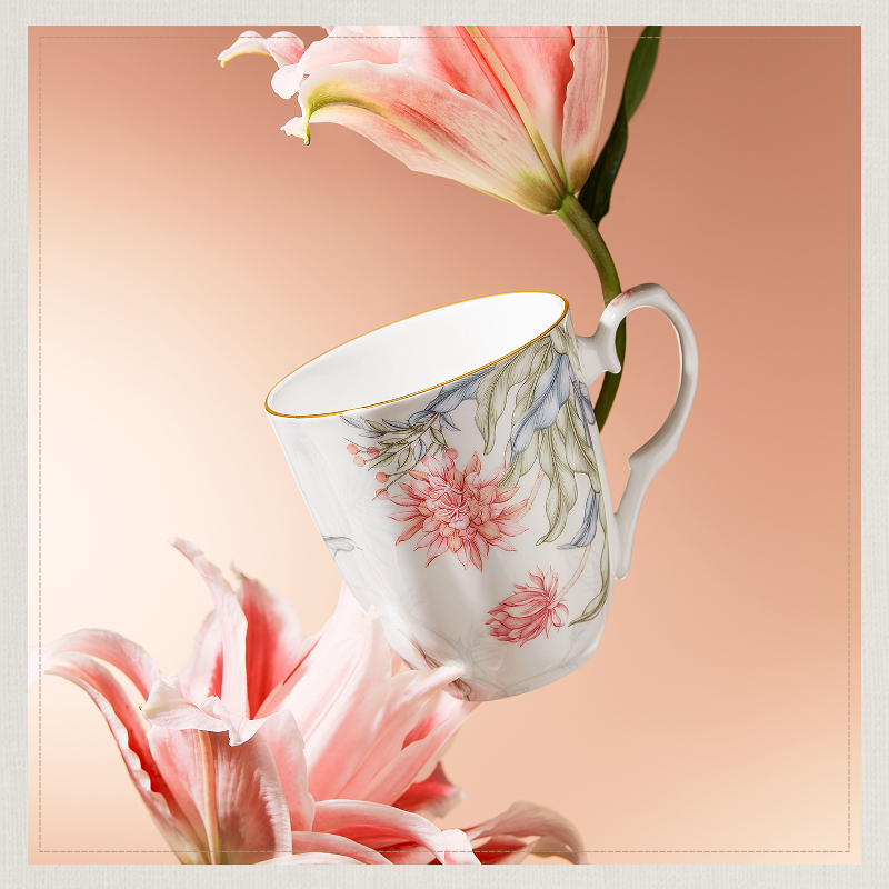 玛戈隆特芳华瓜棱杯骨瓷家用喝水杯大容量奶杯喝水杯