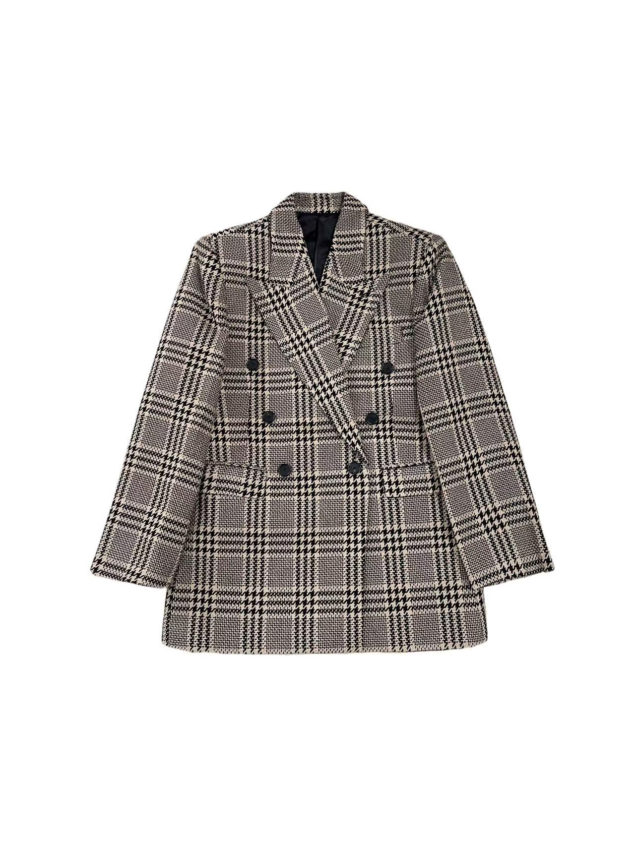 女装；3013气质格子西装外套