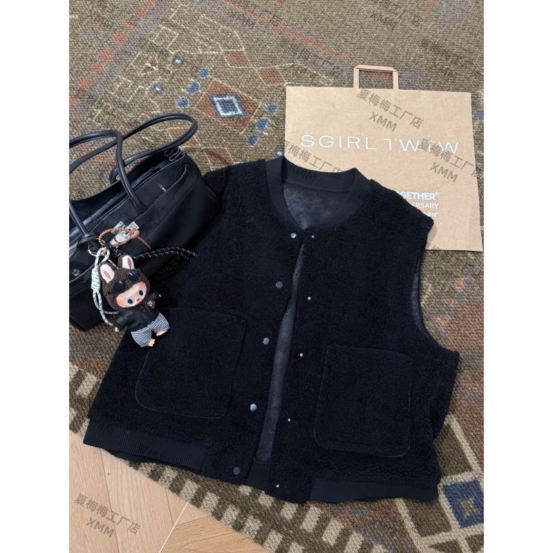 XMM【棒球领卷卷毛马甲】时尚百搭潮流洋气休闲秋冬外搭小香风RR090