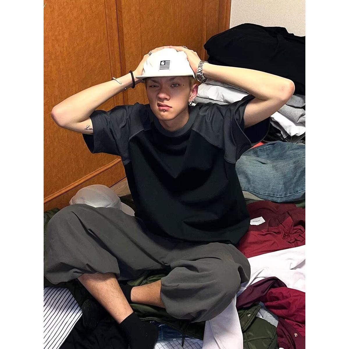 T601短袖t恤男潮牌夏季宽松五分袖简约上衣2025年原宿风