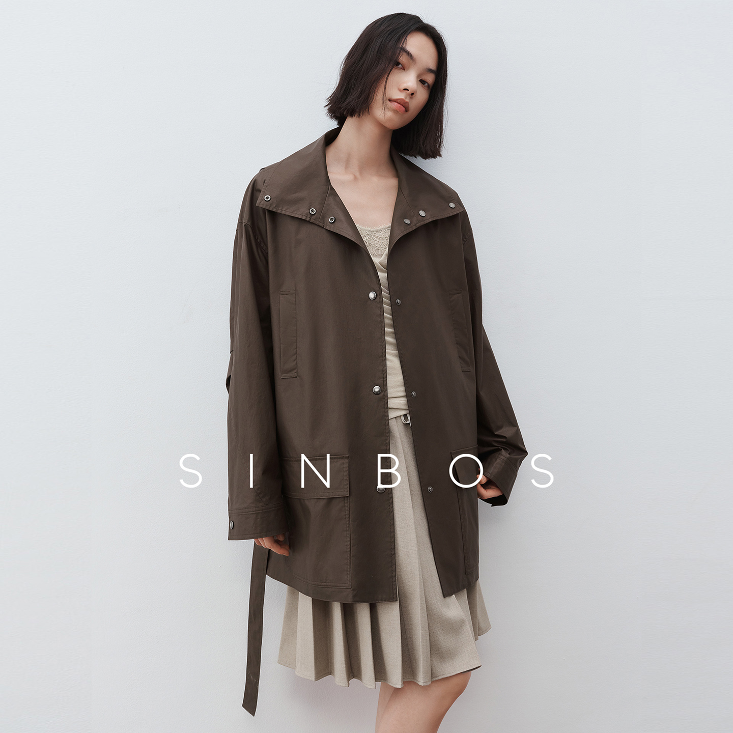 【12/20 20点开售】SINBOS界外松弛哑光纯棉微皱中长款风衣外套女