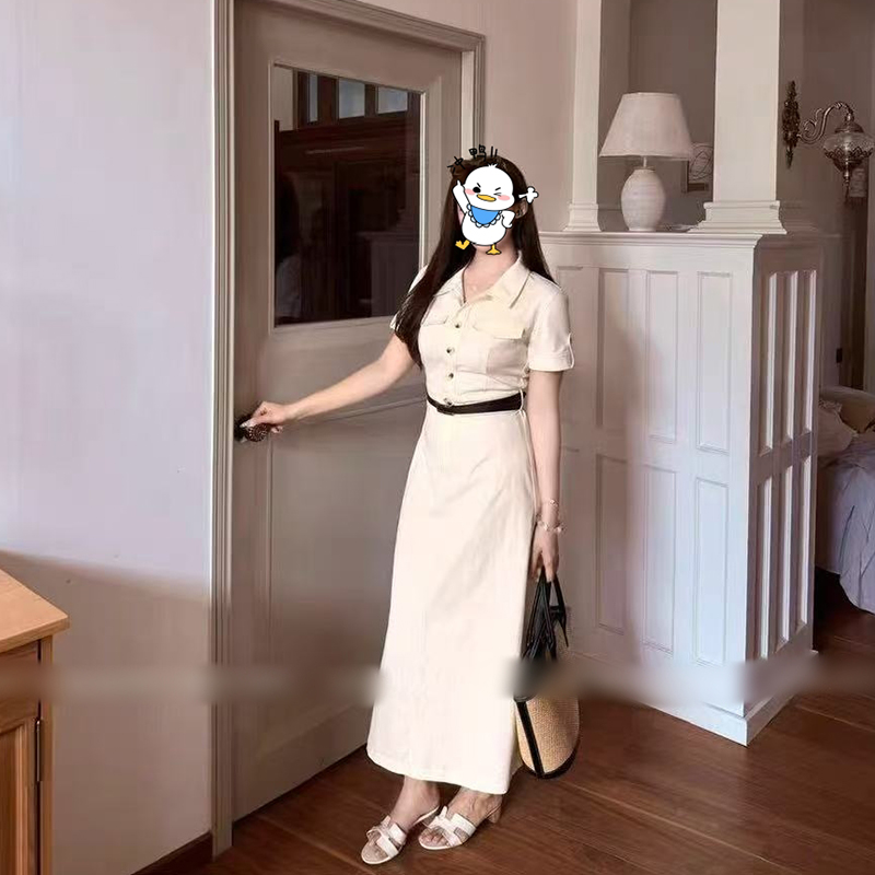 大码韩系温柔复古风短袖连衣裙988095#