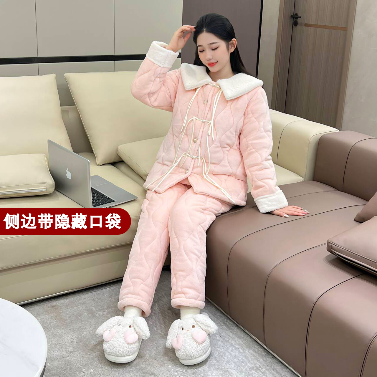 【富家千金】睡衣女2025新款冬季国风加厚三层保暖加厚加绒居家服