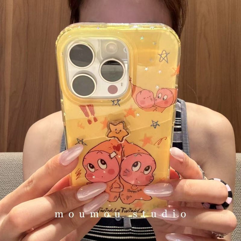 个性可爱卡通星星人旋转适用iPhone16promax苹果15手机壳14新款13