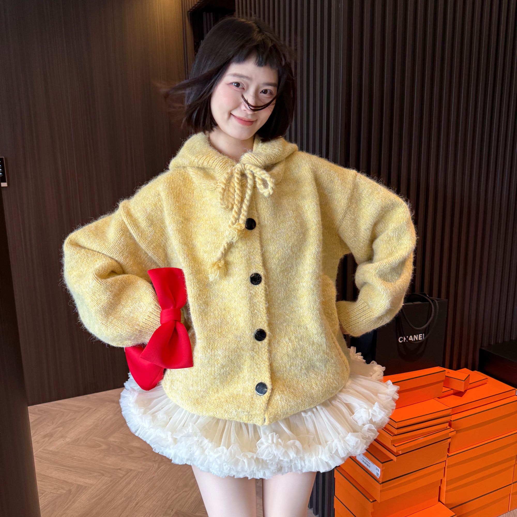 【wyd小樱桃】 秋天里的毛茸茸软乎乎小鸡黄加厚连帽毛衣外套