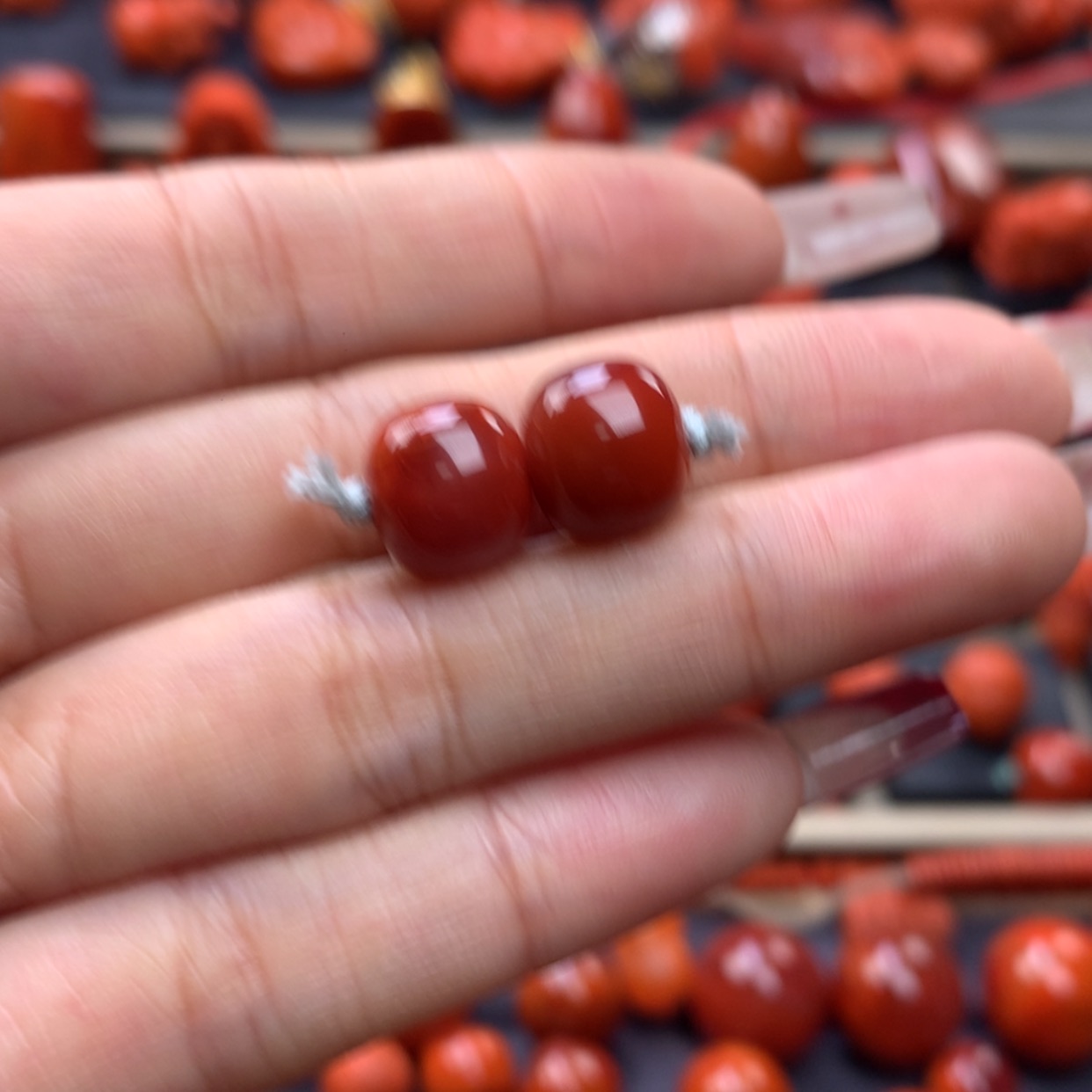 【闪购商品】南红玛瑙老型对珠10mm➕未镶嵌手****陈