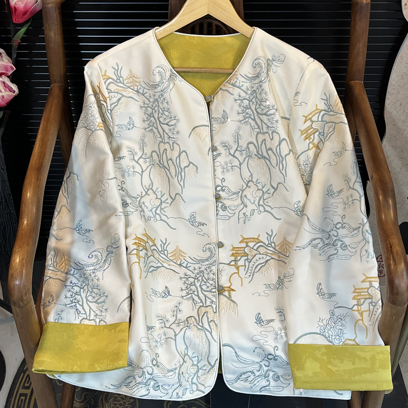 猫家大码国风全绣花双面提花外套8951