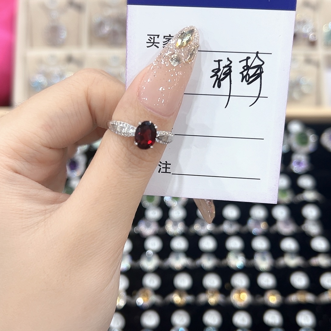 静***）芙蓉石戒指银S925镶嵌