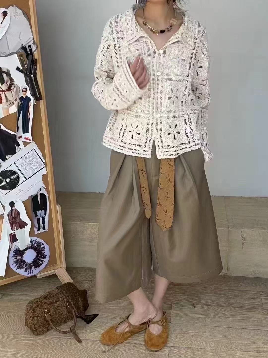 1013镂空长袖开衫款薄款翻领针织衫休闲开衫针织宽松