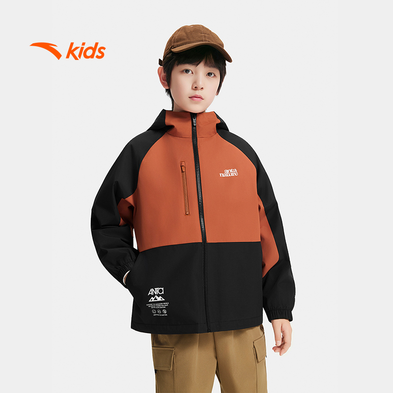 【安踏儿童】小软壳大童丝光绒运动上衣2025流光风年连帽厚外套