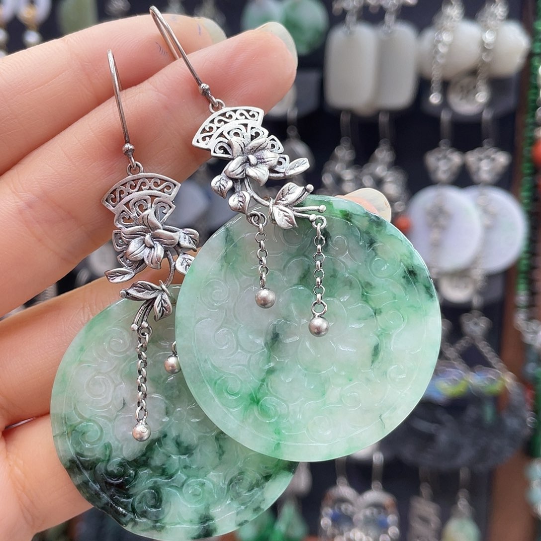 翡翠银S925镶嵌耳饰禾*429yhhhhh