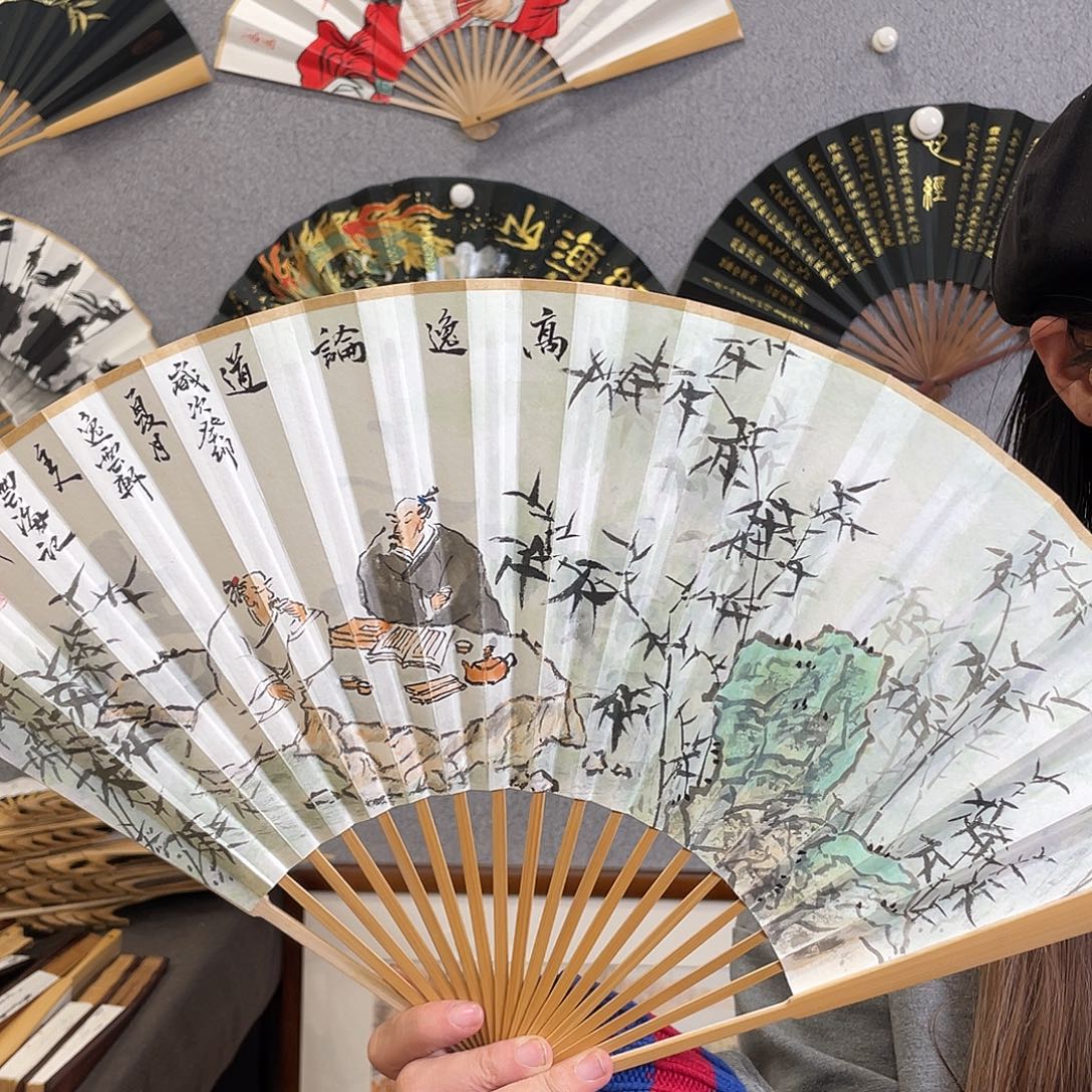 国画95寸玉竹-纯手绘-文玩扇骨（默认粘好）