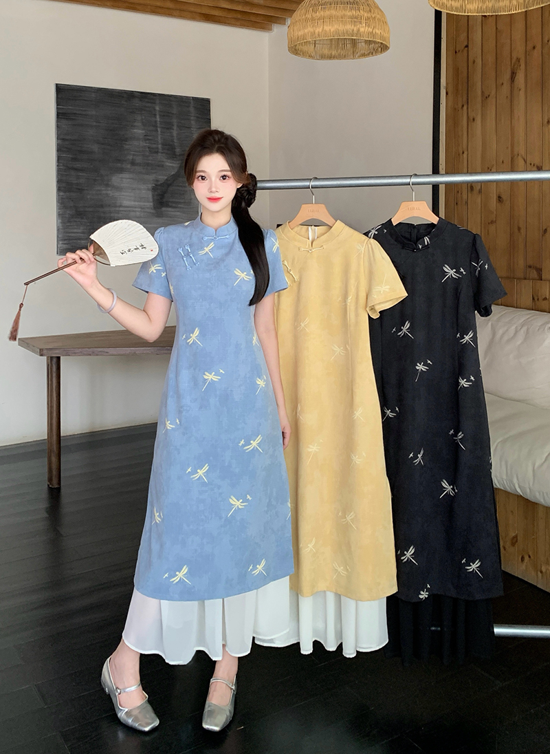 2025 夏季新款胖mm 大码女设计感新中式拼接连衣裙 22233
