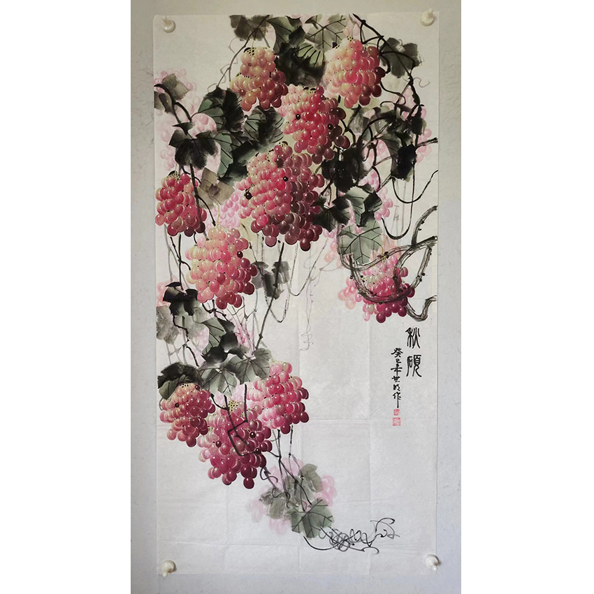 3548  纯手绘老字画《葡萄》中堂  尺寸 137×68