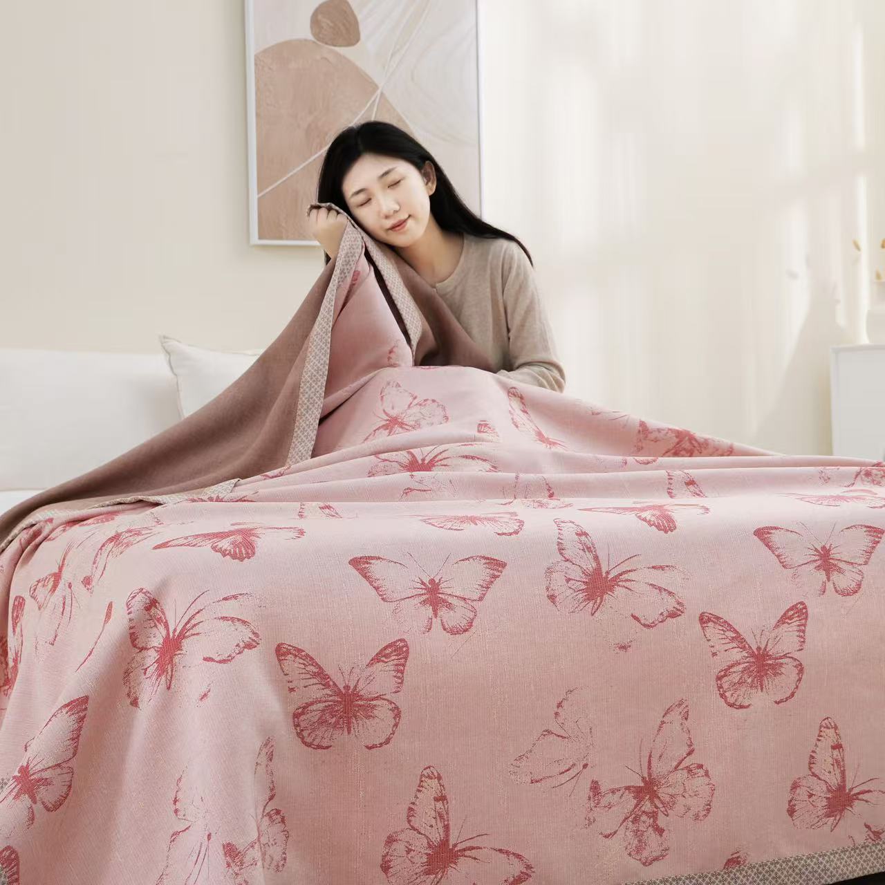 【R床盖-加大蝴蝶梦】230*250cm柔软通用床盖