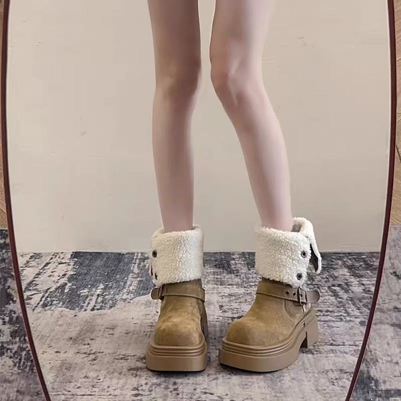 啊泉~两穿美拉德加绒靴子女款小个子厚底马丁短靴2025新款骑士靴