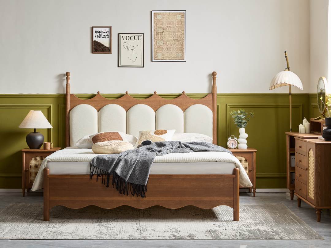 A92#中古风实木床1.8米主卧大床软包双人床复古