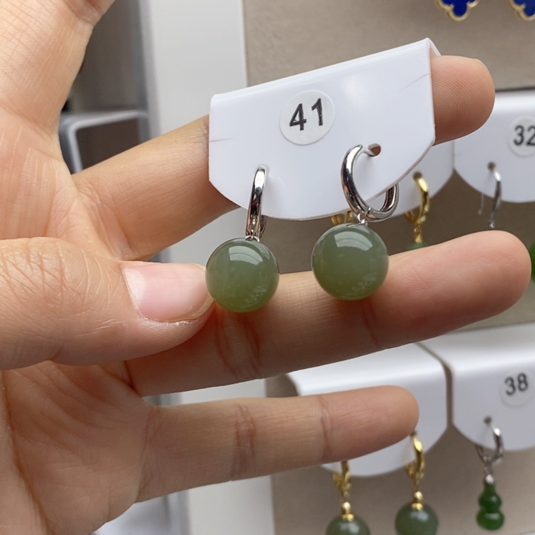 银S925镶嵌和田玉耳饰