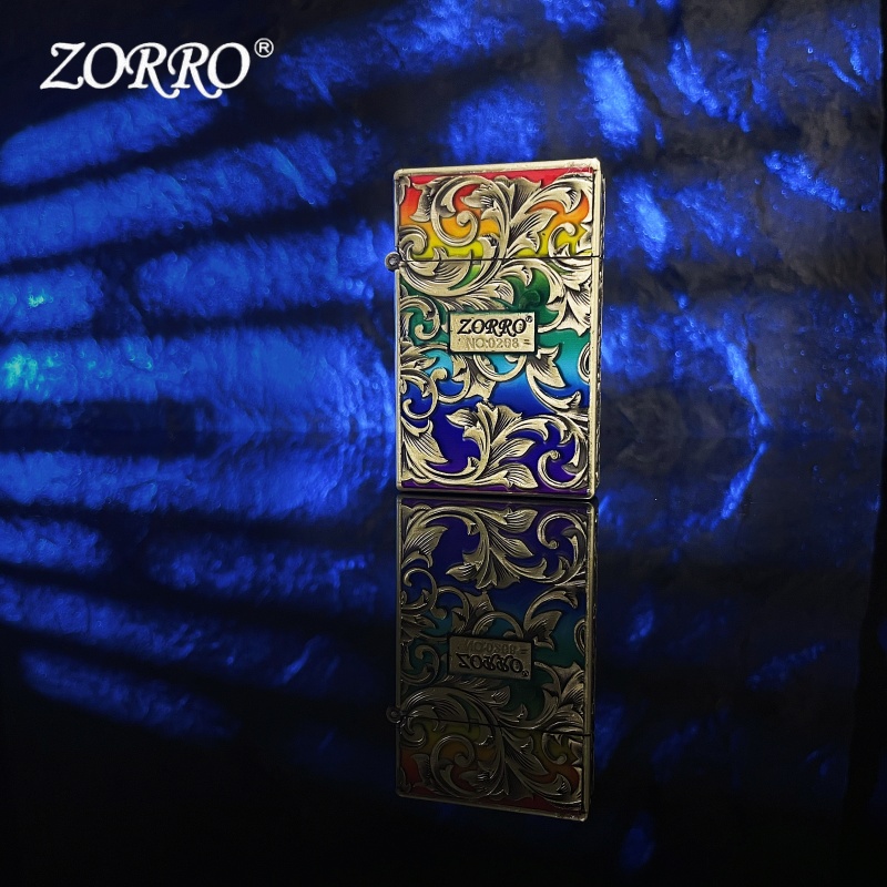 ZORRO佐罗正品夜光彩虹唐草花小重甲一体创意煤油防风打火机送礼