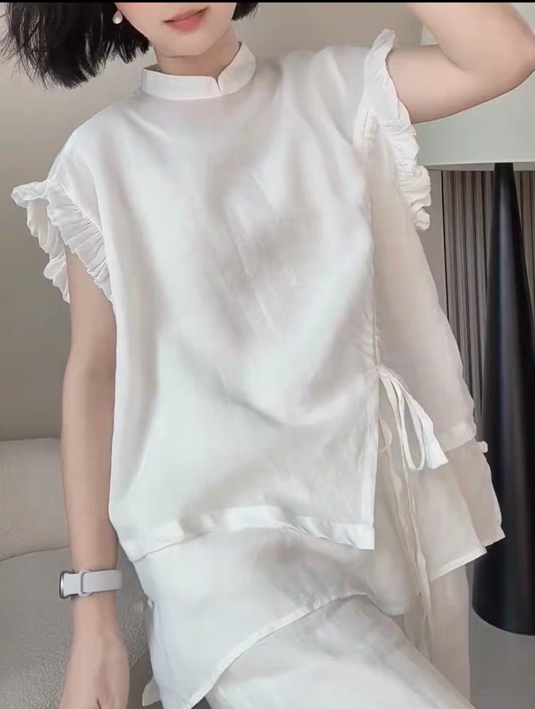 纯白100%苎麻新中式上衣女夏 透气凉快~