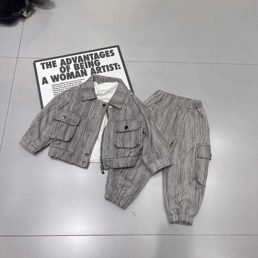 新款年货 男童加绒韩版时尚套装 三件套西装套装