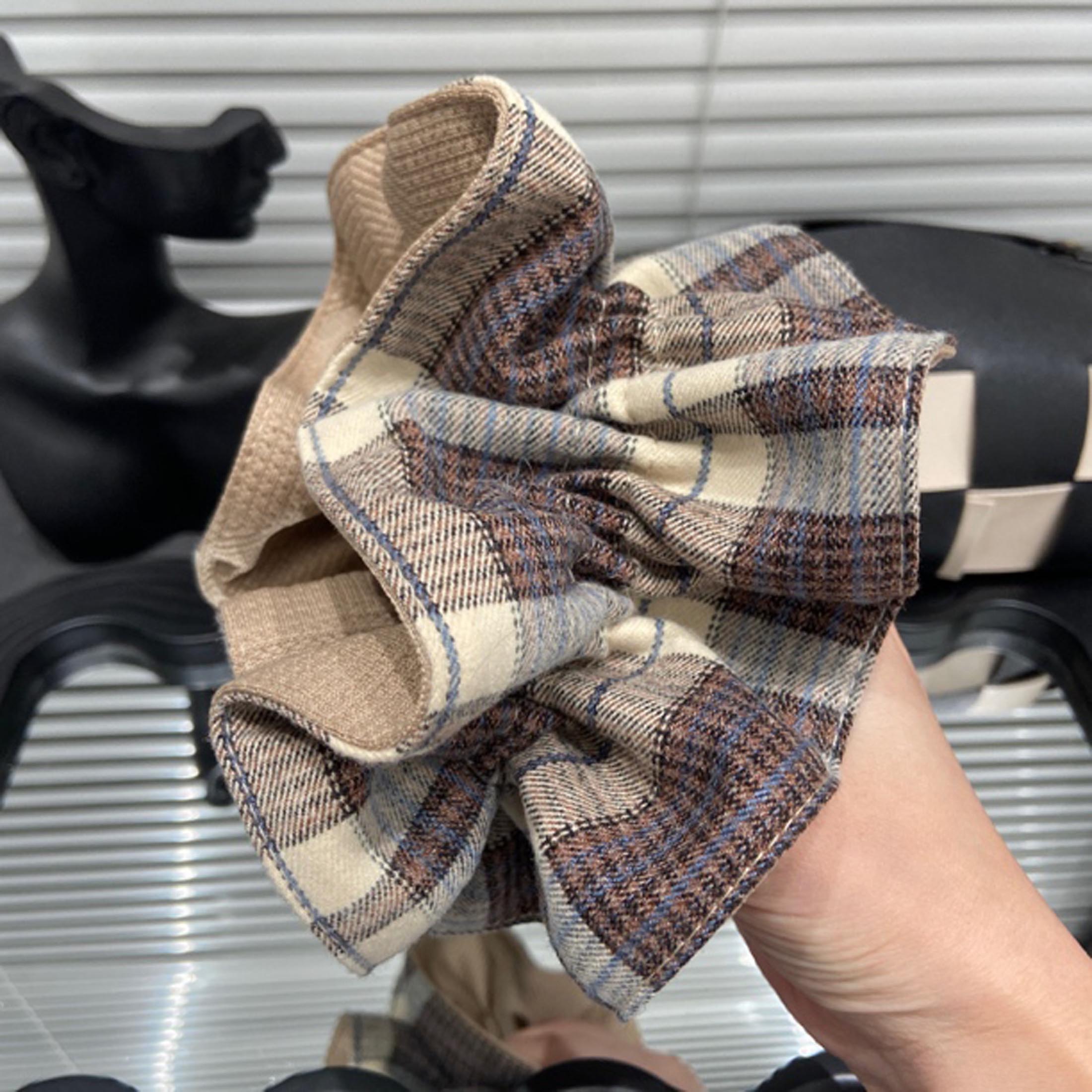 E5166 韩格纹双层大肠发圈秋冬学院风温暖磨毛花苞女大号头花发饰