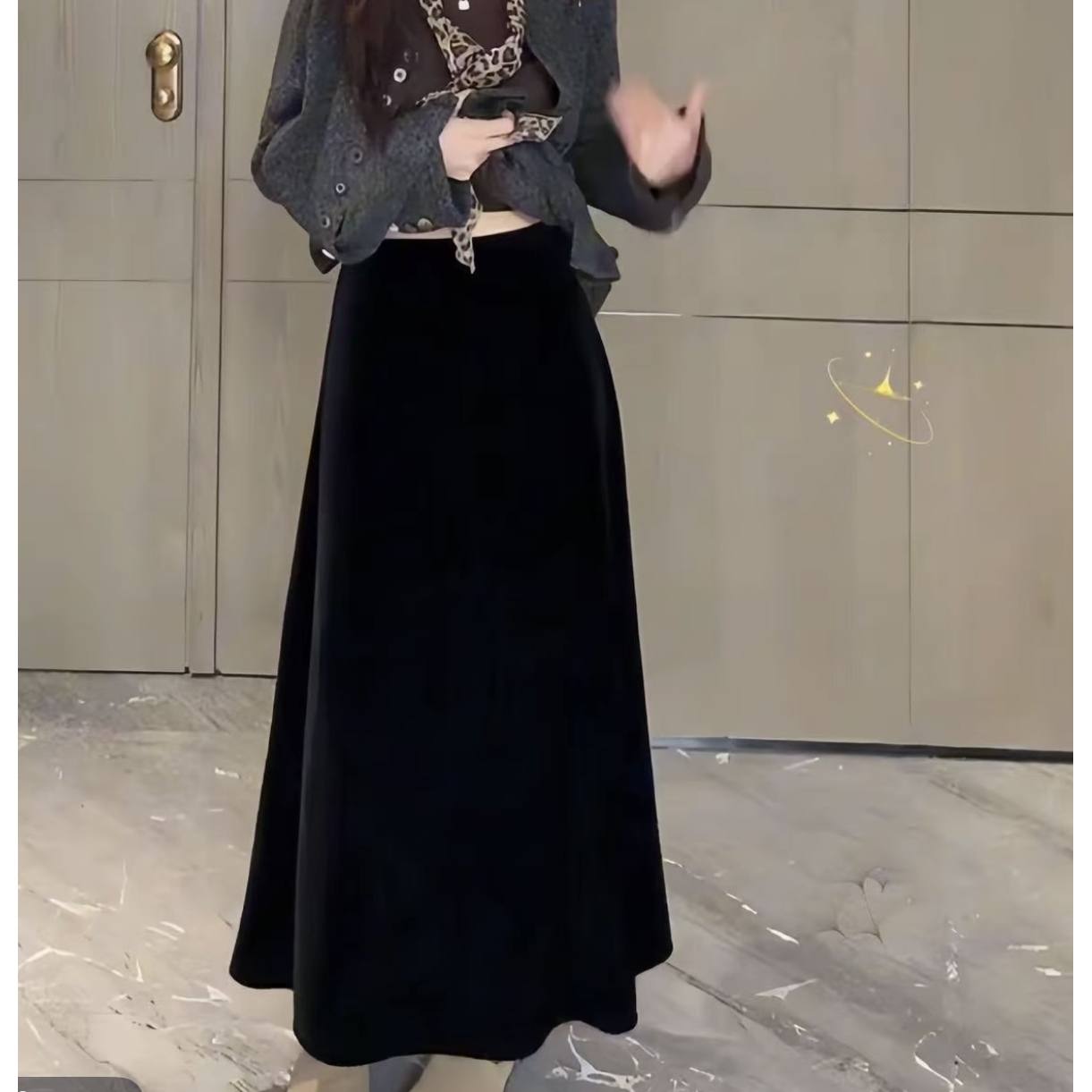 【坦姐严选 实体品质】丝绒裙中长款法式A字裙遮肉显瘦慵懒1306