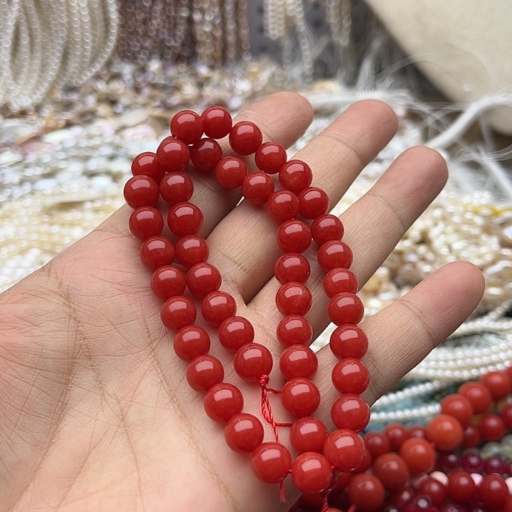 玛瑙/玉髓未镶嵌珠宝半成品一条8mm左右南红