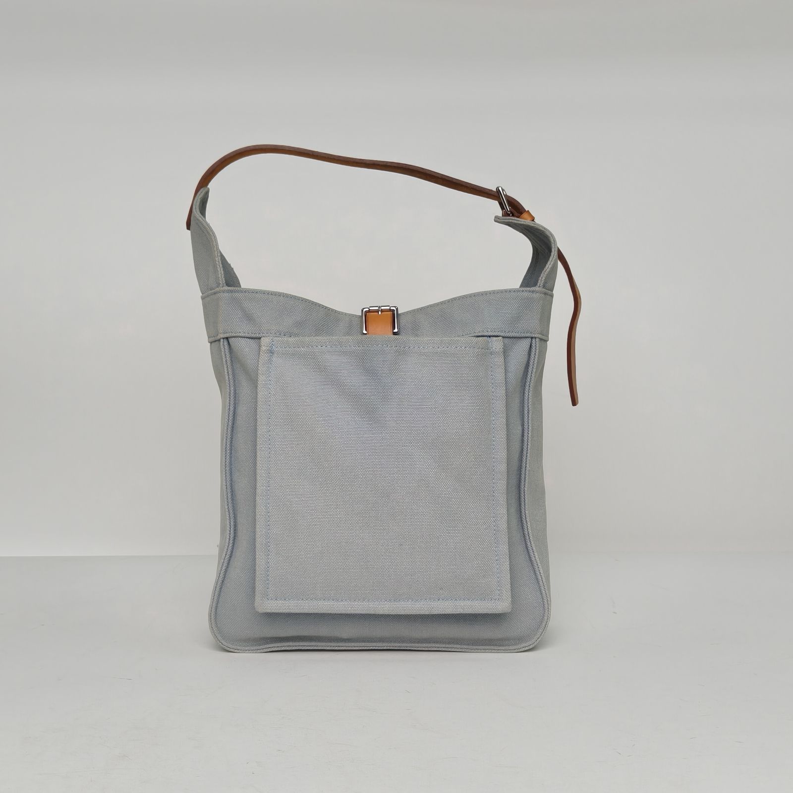 95新 Hermes/爱马仕 小花Jerry活动天青色 框M 银扣托特包 腋下包