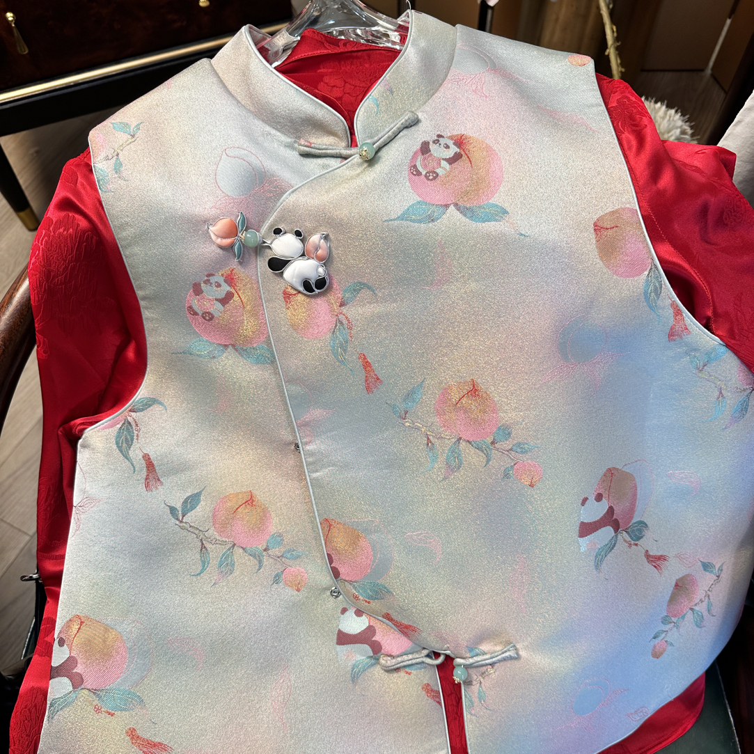 【高风亮节】玛薇丝织金螺钿宋锦熊猫竹节新中式国风桑蚕丝马甲背心