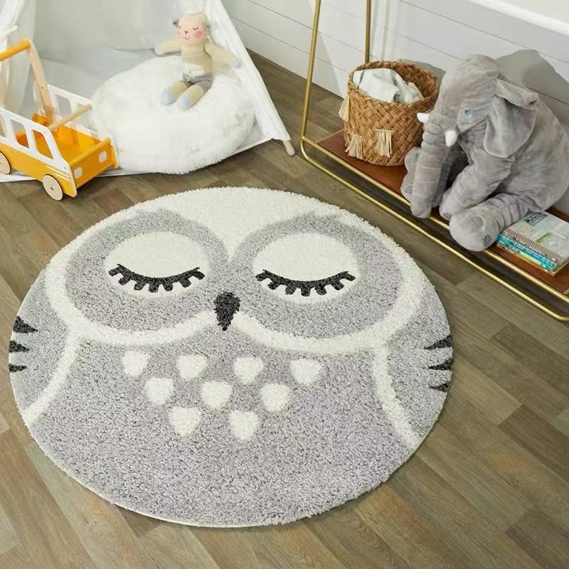猫头鹰卡通可爱圆形地垫儿童地毯卧室床边毯加厚榻榻米地垫
