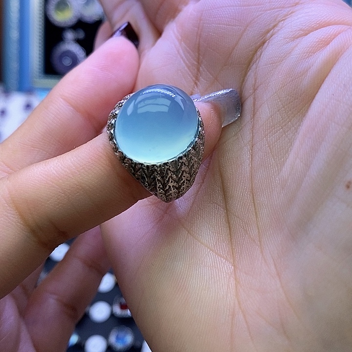 舔***女岫玉银S925镶嵌戒指