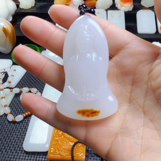 石材观音吊坠带皮小黄车发货