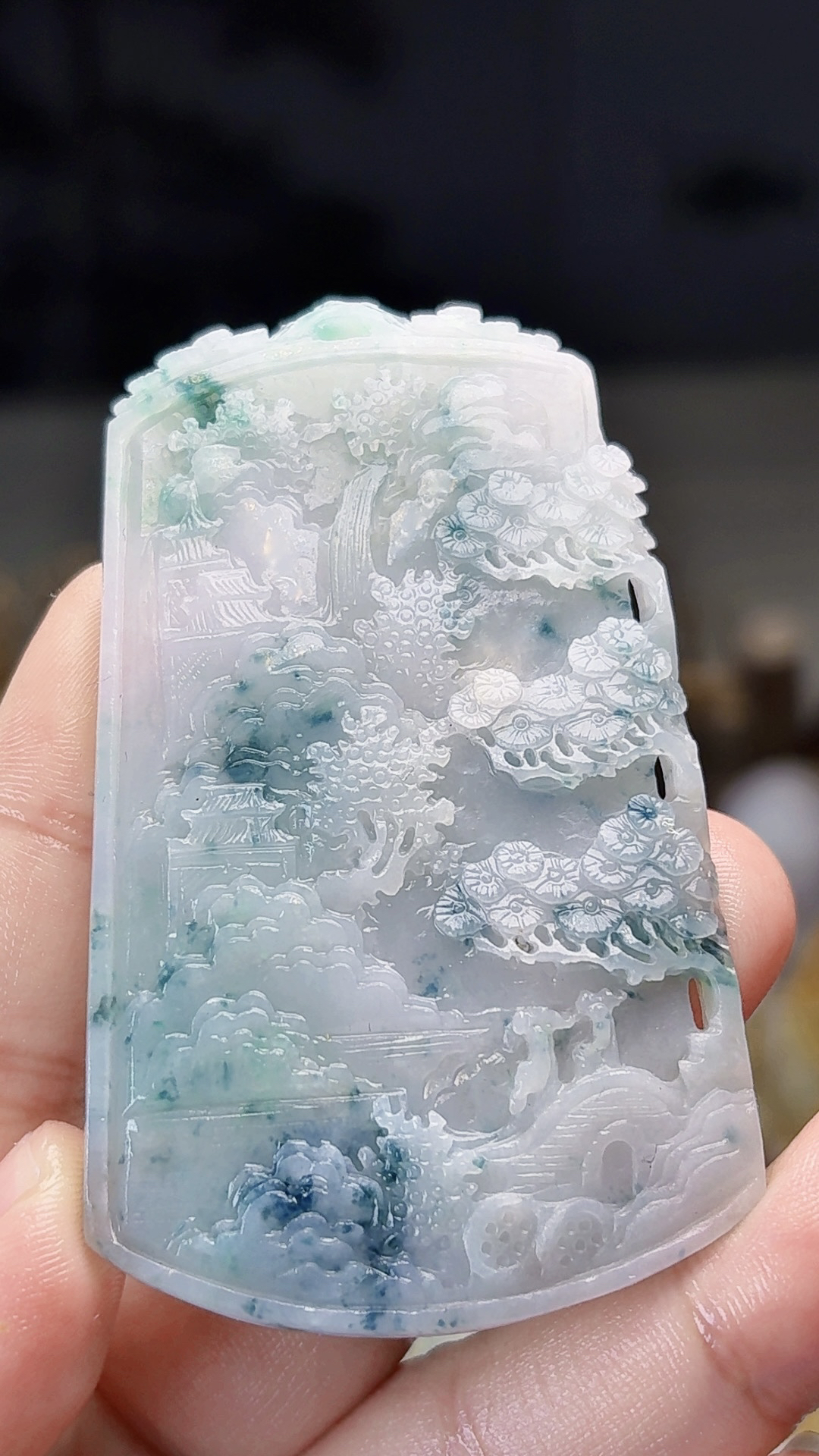 天然缅甸翡翠冰胶飘绿花山水牌毛货买断需抛光尺寸72-44-6.2