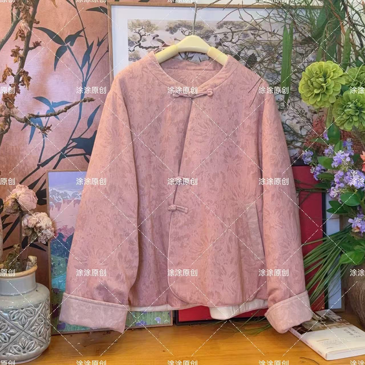 涂涂国风【如梦令】原创设计专注面料与工艺新中式国风亚麻盘扣棉服