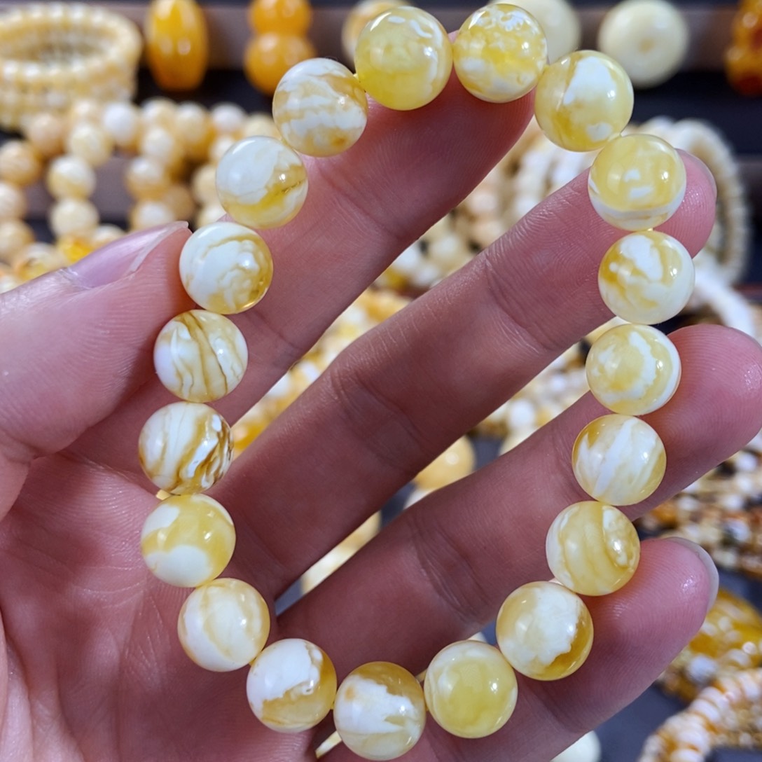 琥珀手链未镶嵌10+mm金瓷白