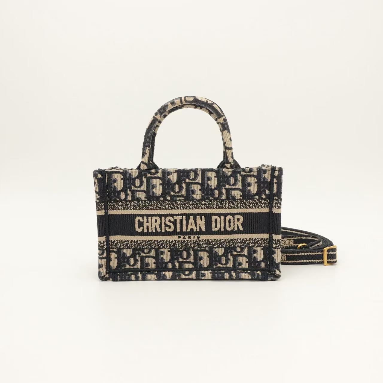 95新 DIOR/迪奥 tote托特mini蓝色金扣帆布单肩包/84441909