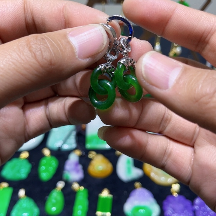 翡翠颈饰银S925镶嵌耳饰