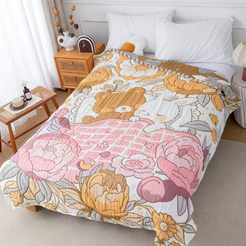 【兔熊伙伴】150*200cm  A类全棉纱布云朵泡芙被