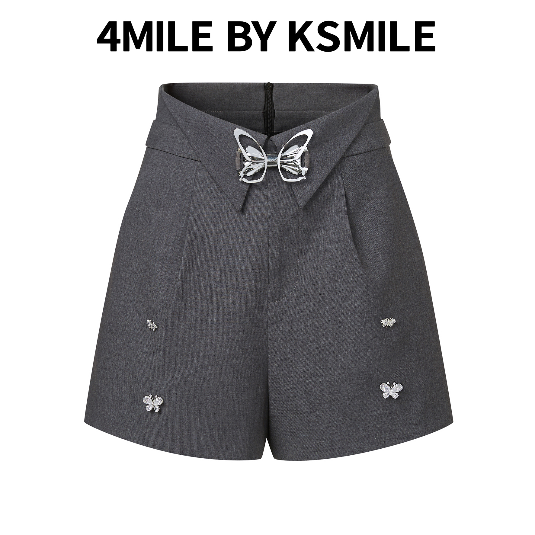 4MILE BY KSMILE | 学院设计春夏金属蝴蝶钻饰翻边A字西装短裤