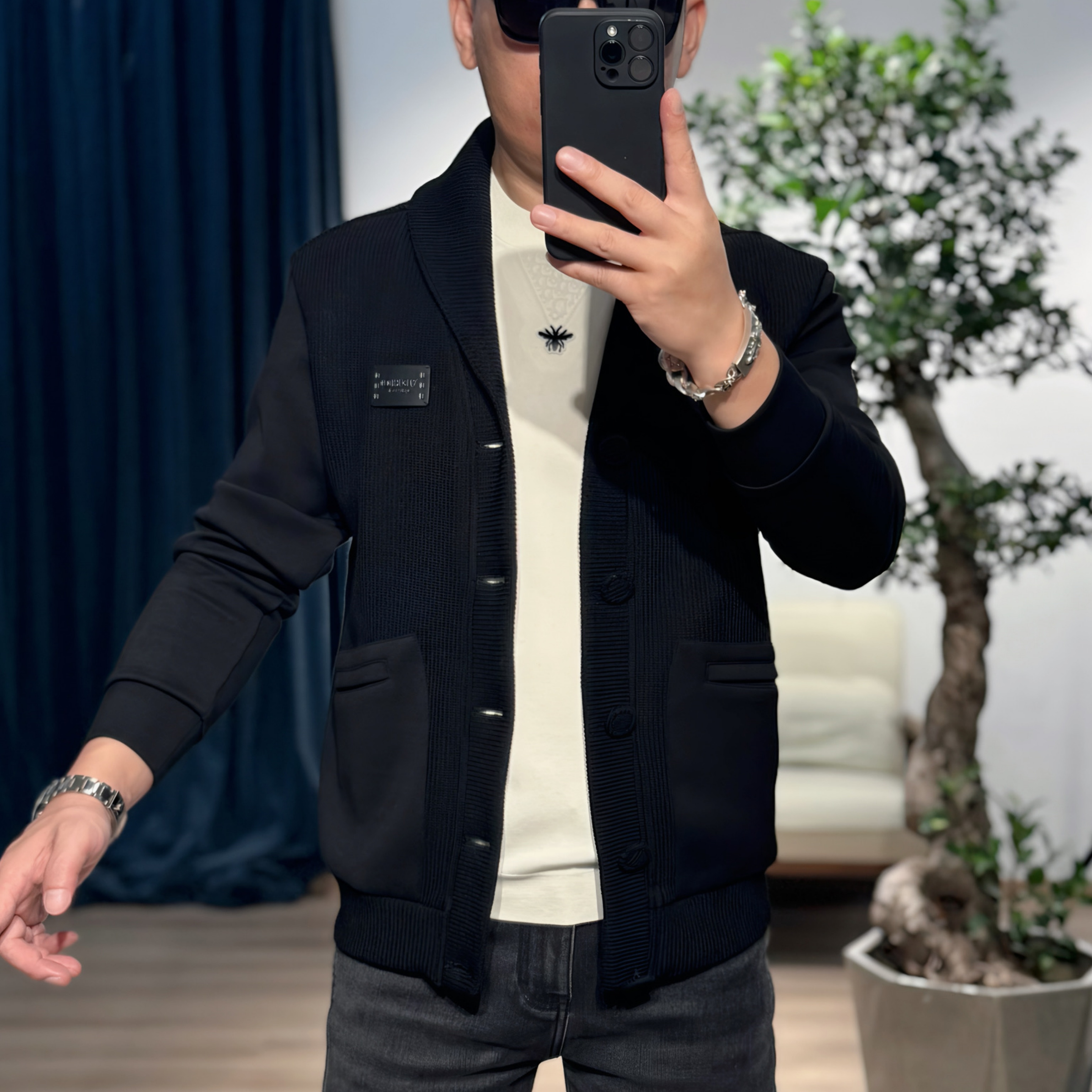 【VG轻奢】25秋季新款VH时尚青果领针织开衫外套16060