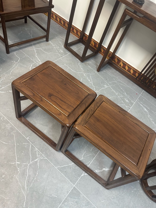 老榆木凳子家用矮凳客厅方凳实木梳妆简约茶室仿古换鞋新中式茶凳