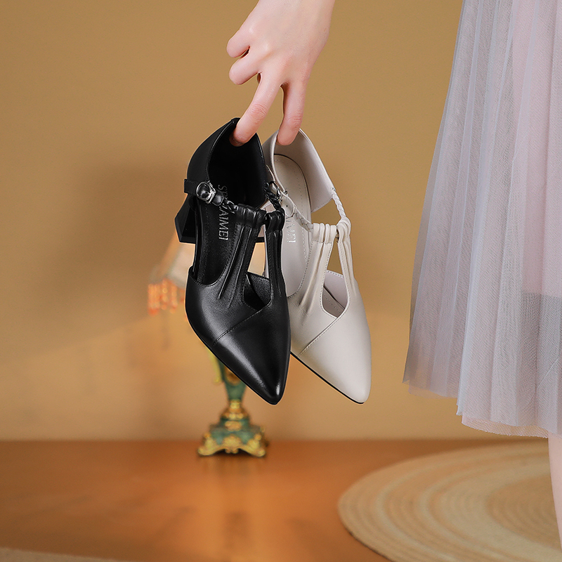 SLM高定/牛羊皮/33-41/9229罗马风真皮中空凉鞋软底粗跟皮鞋女鞋