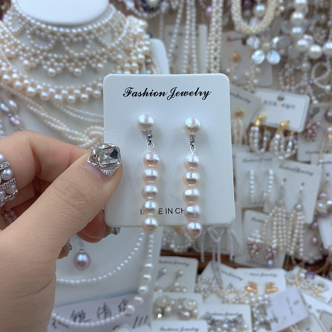 银S925镶嵌淡水珍珠耳饰