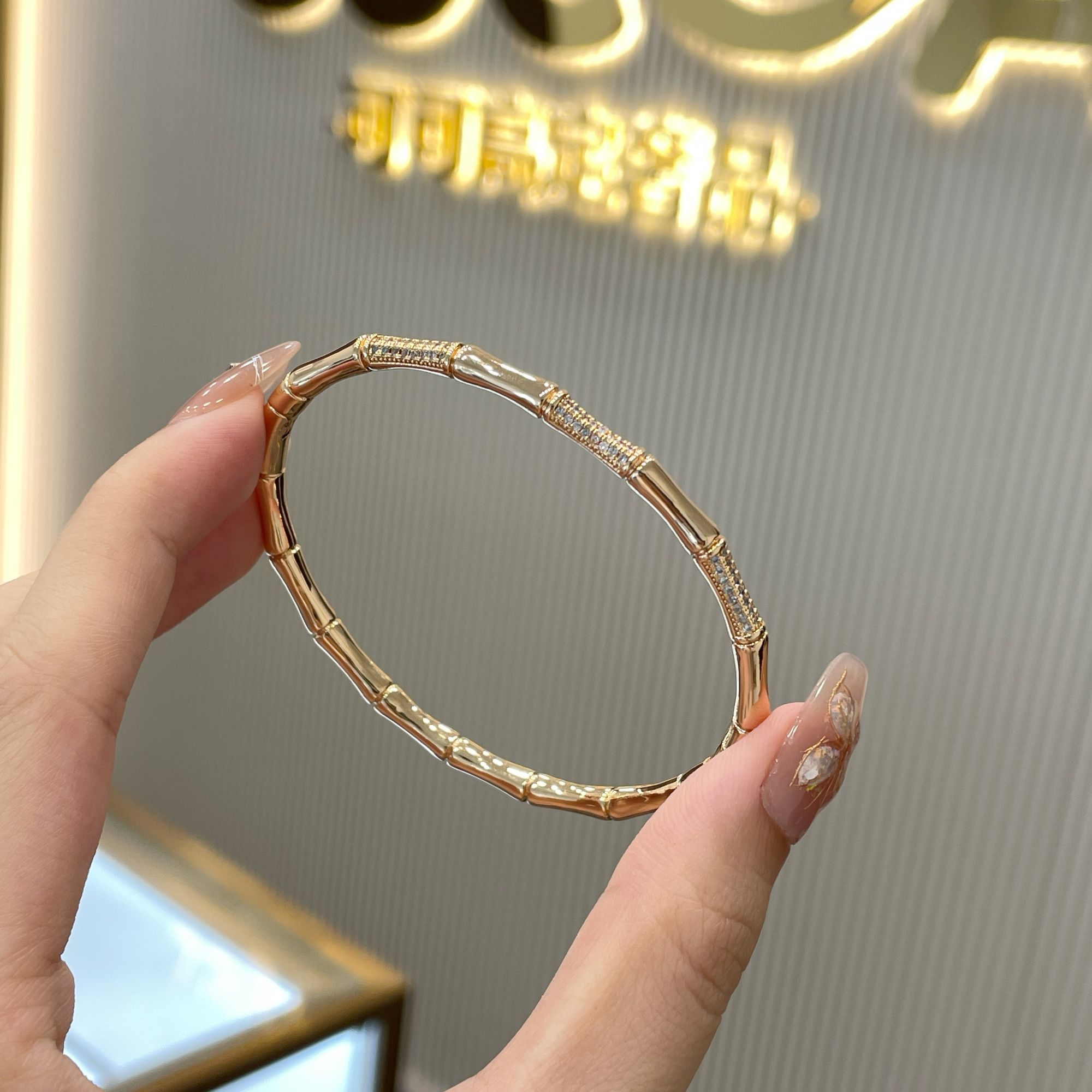 铜合金合成锆石手镯 可可轻奢竹节手镯时尚