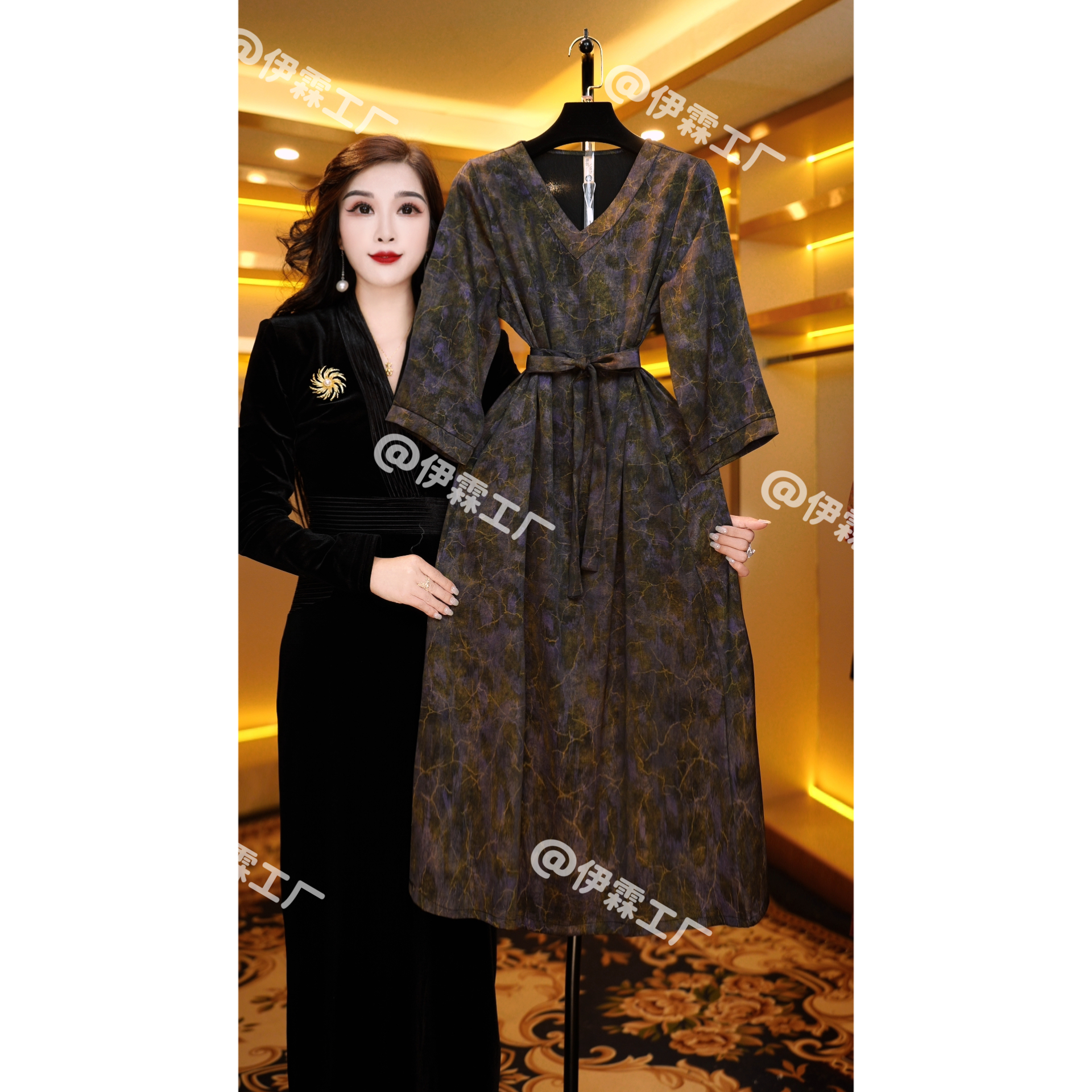 1474-1洒金气质高端国风传承气质连衣裙