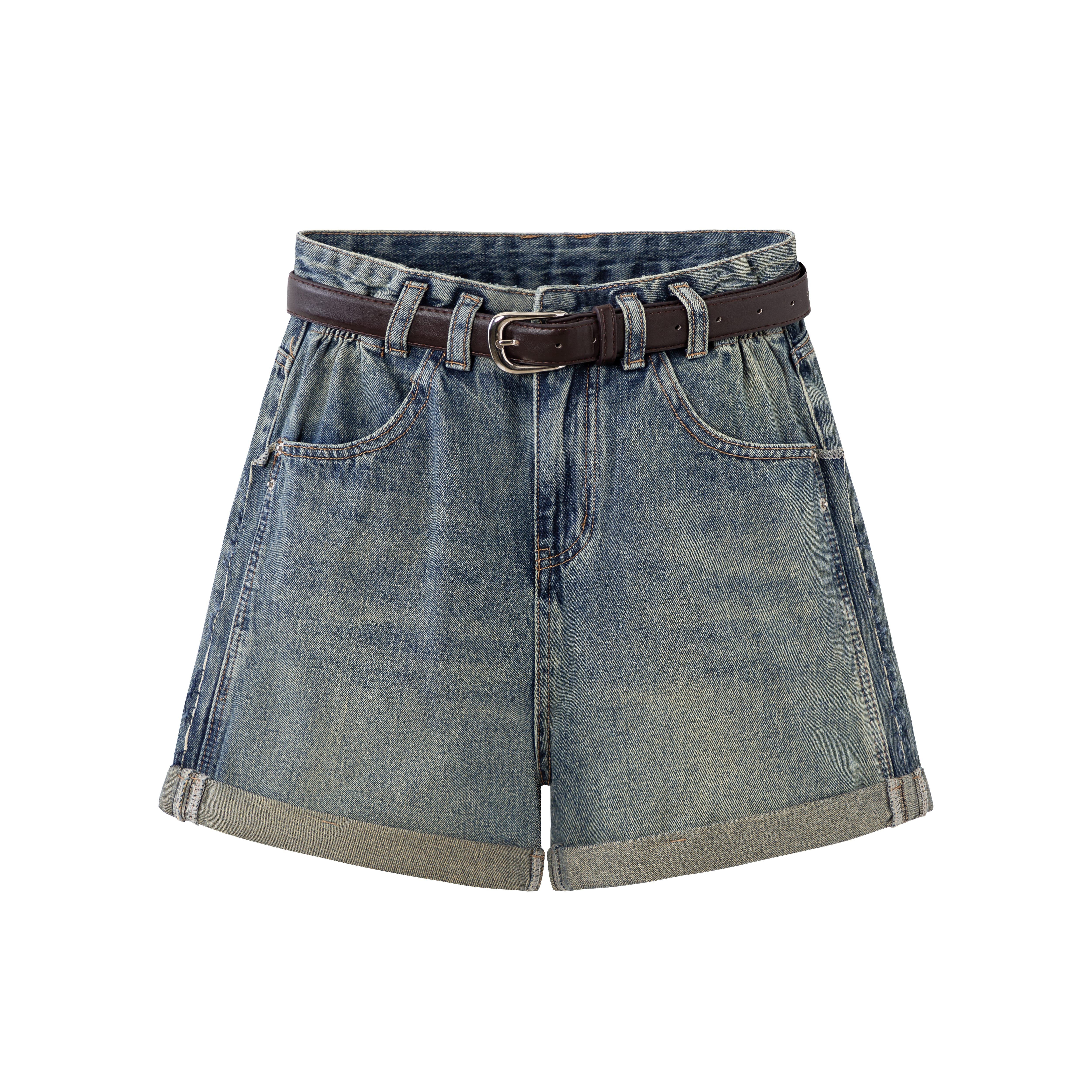 【腿精博主】A3997新款韩版百搭时尚复古卷边牛仔短裤