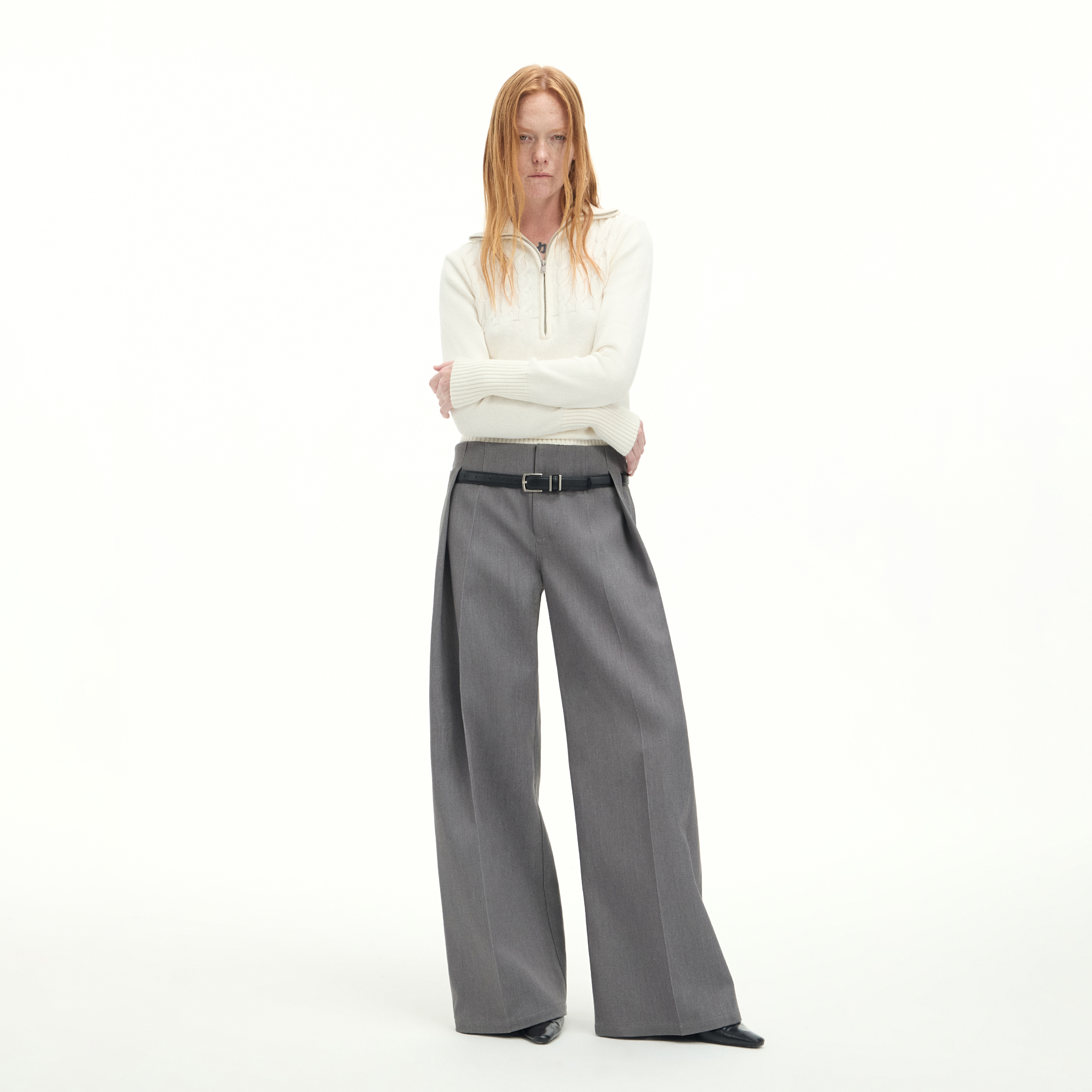 出逃赤岗西  廓形灰色羊毛混纺西装裤秋低腰休闲阔腿裤